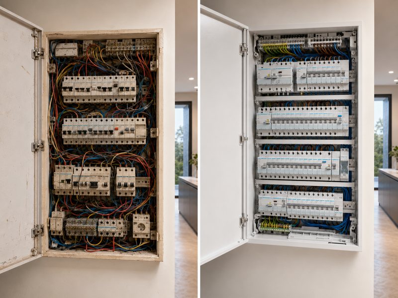 Mise aux normes électrique — tableau avant rénovation, Monaco